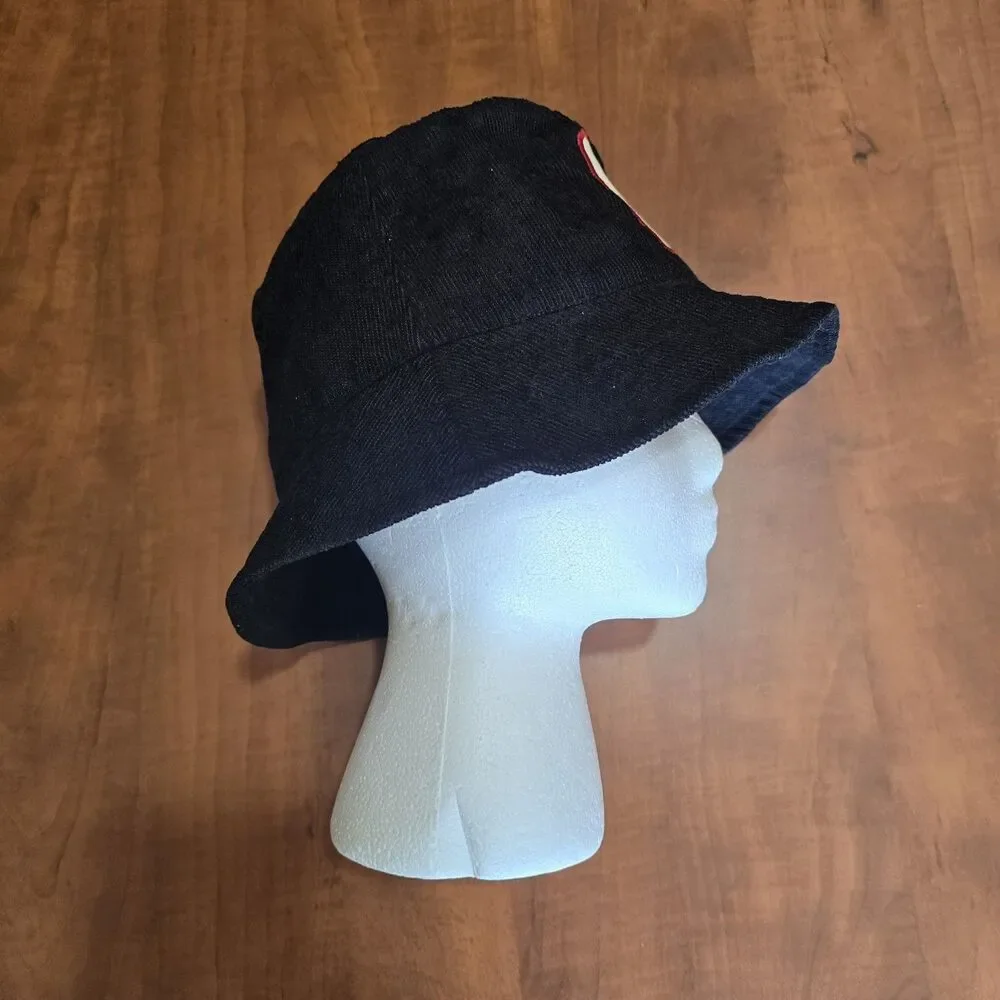 True Religion Black Corduroy Buddha Patch Logo Bucket Hat OSFM